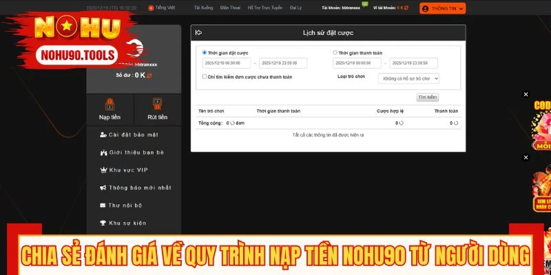 Chia sẻ đánh giá về quy trình nạp tiền NOHU90 từ người dùng